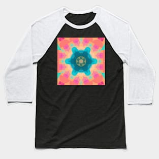 Retro Mandala Flower Blue Pink and Orange Baseball T-Shirt